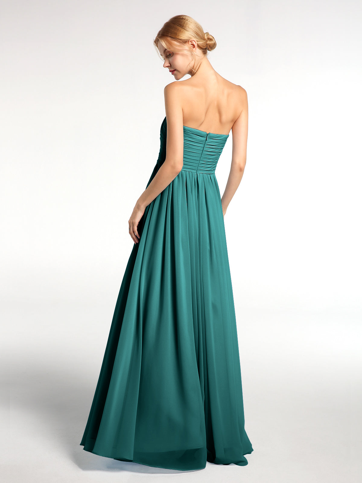 Strapless Sweetheart Neck Long Chiffon Bridesmaid Dresses Peacock