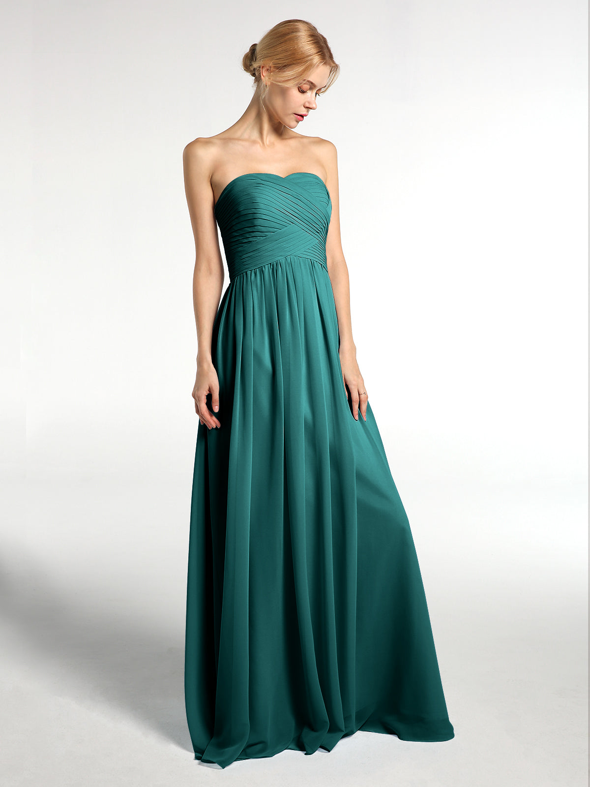 Strapless Sweetheart Neck Long Chiffon Bridesmaid Dresses Peacock