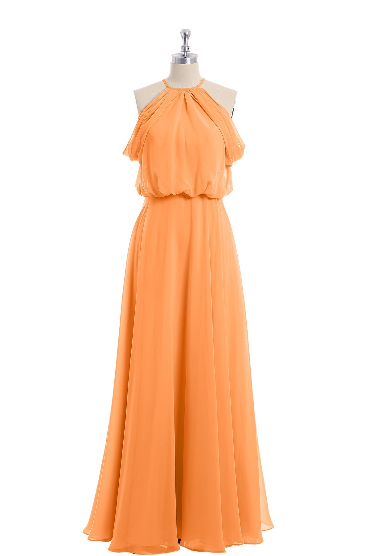 Halter Off the Shoulder Dress with blouson bodice Orange