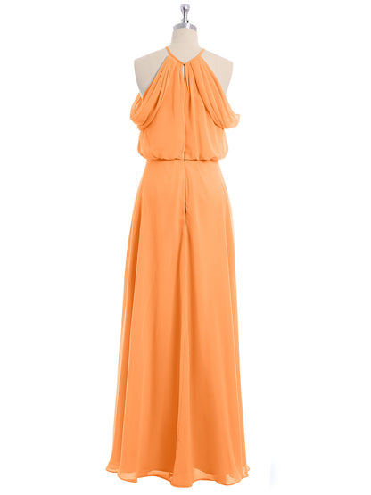 Halter Off the Shoulder Dress with blouson bodice Orange