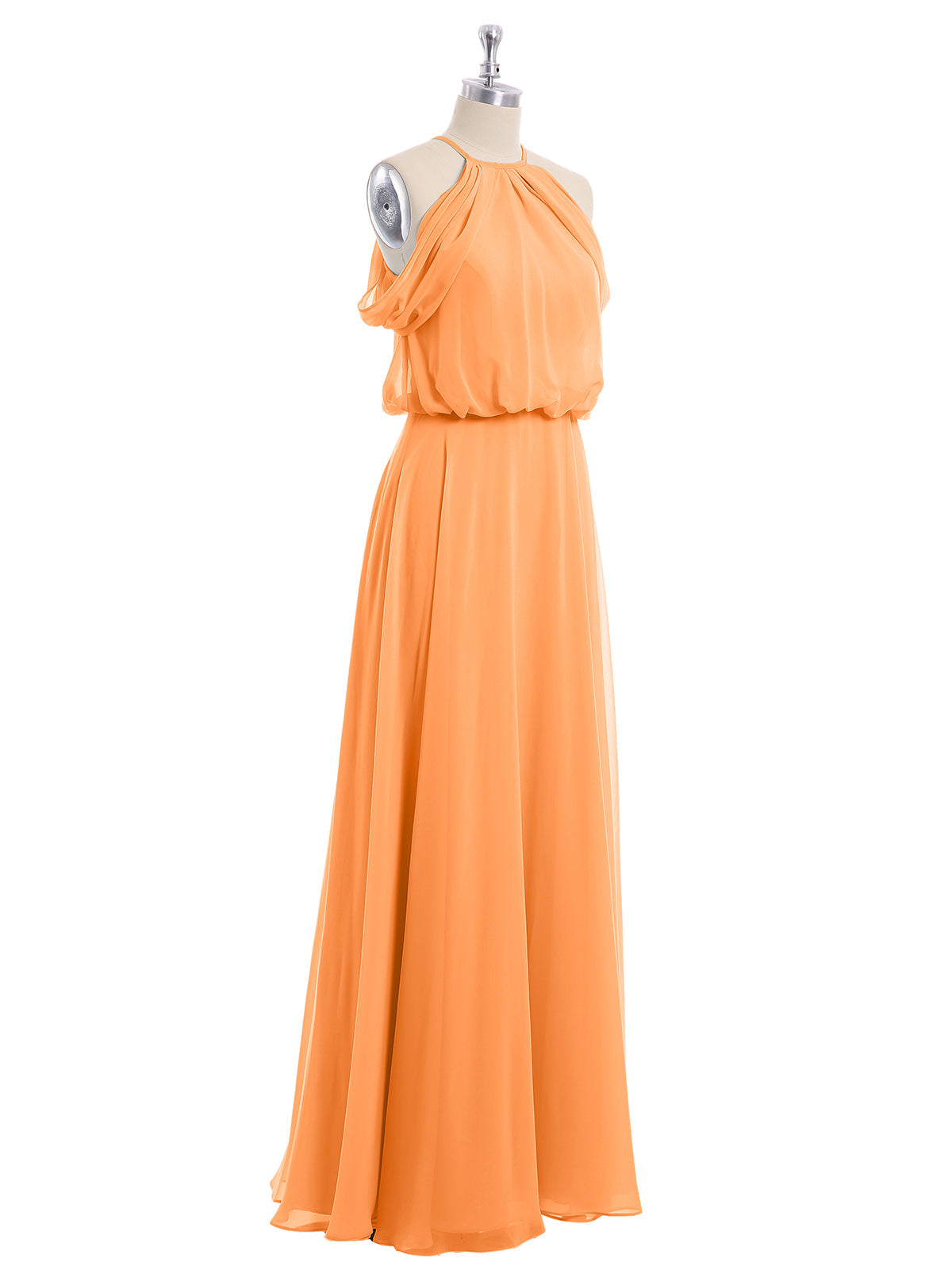 Halter Off the Shoulder Dress with blouson bodice Orange