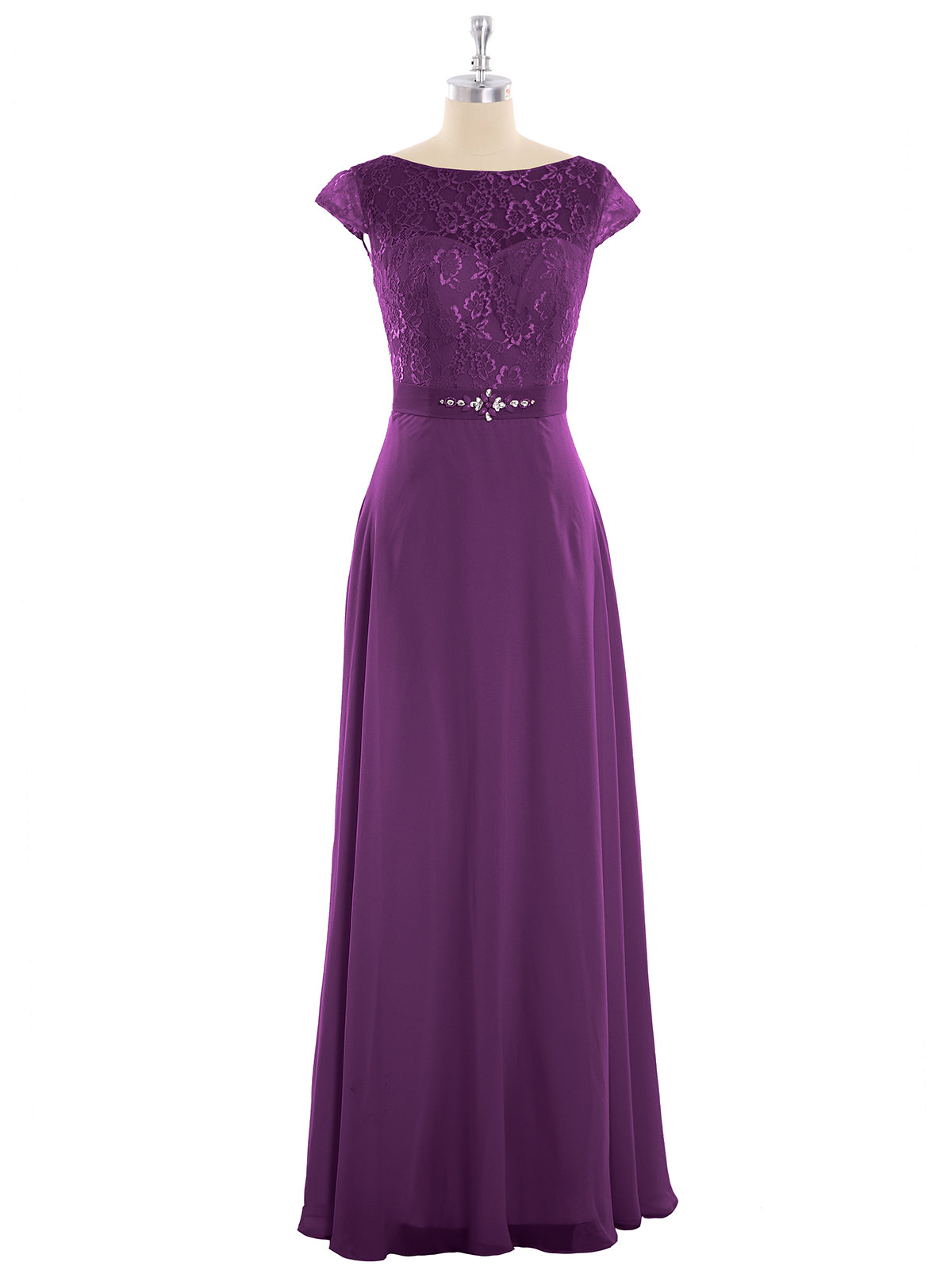 Cap Sleeves Chiffon Dress with Sash Grape