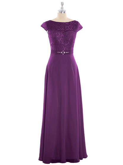 Cap Sleeves Chiffon Dress with Sash Grape