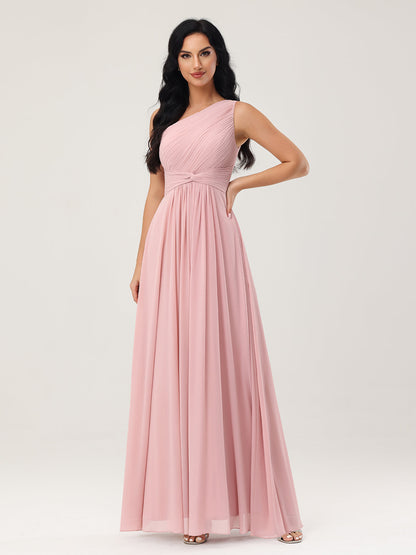 One Shoulder Dresses with Pleated Bodice Dusty Rose