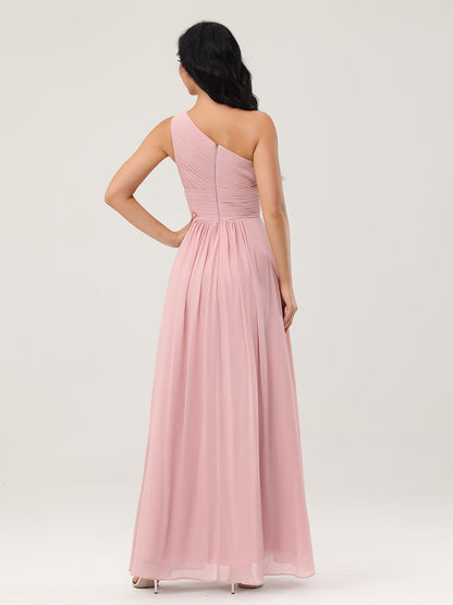 One Shoulder Dresses with Pleated Bodice Dusty Rose