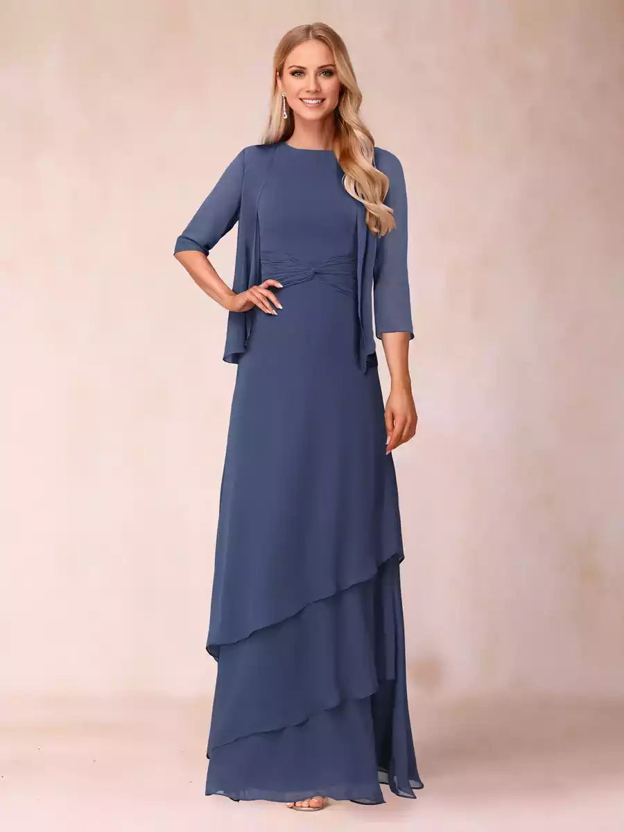 Enchanting A-line/Princess style round neck pleated and ground length ruffled Mother of the Bride Dresses