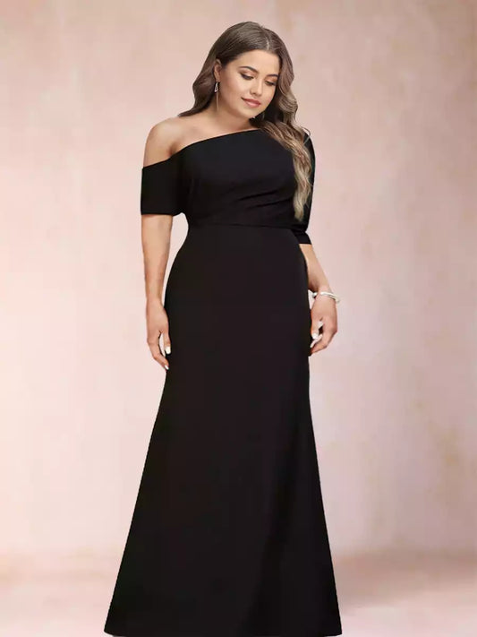 Enchanting Trumpet/Mermaid Single Shoulder Half Sleeve Large Fold Mother of the Bride Dresses