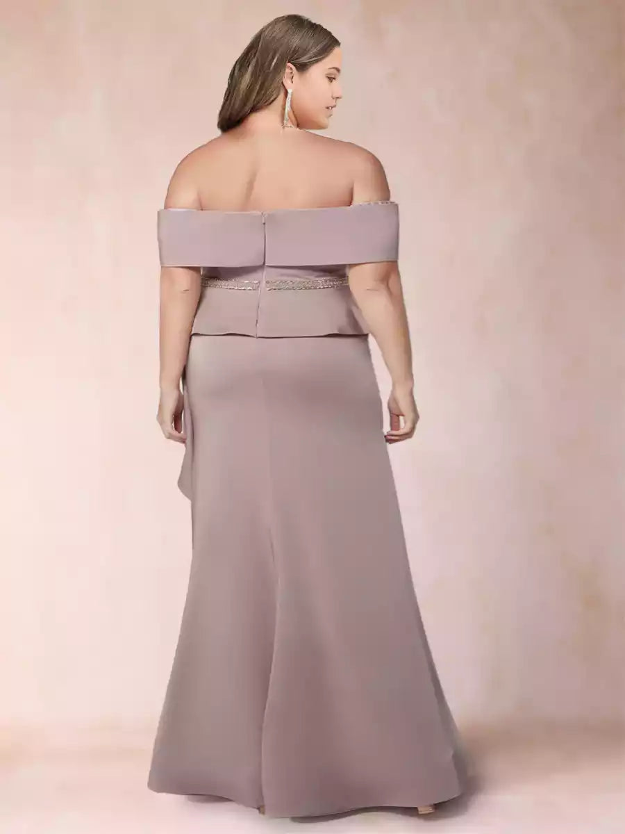 Enchanting off shoulder slim fit/straight tube plus plus rhinestones and ruffled Mother of the Bride Dresses