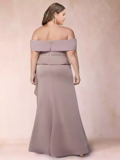 Enchanting off shoulder slim fit/straight tube plus plus rhinestones and ruffled Mother of the Bride Dresses