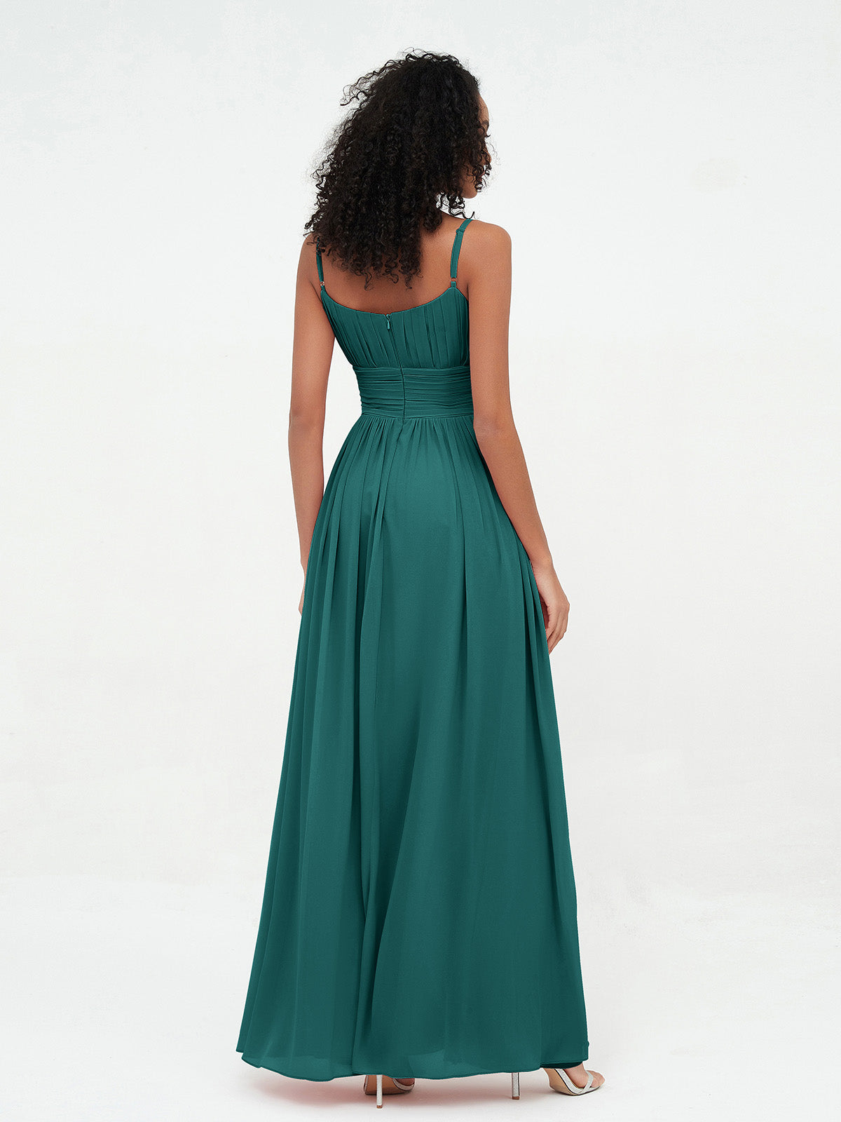 Square Neck Chiffon Max Dresses with Pockets Peacock