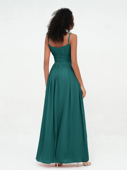Square Neck Chiffon Max Dresses with Pockets Peacock