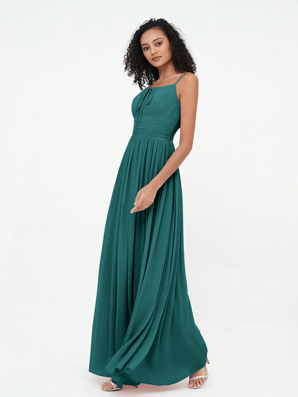 Square Neck Chiffon Max Dresses with Pockets Peacock