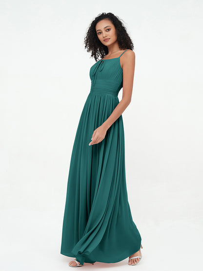 Square Neck Chiffon Max Dresses with Pockets Peacock