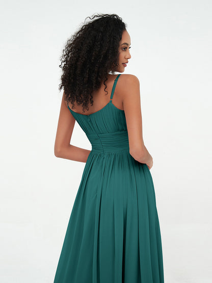 Square Neck Chiffon Max Dresses with Pockets Peacock