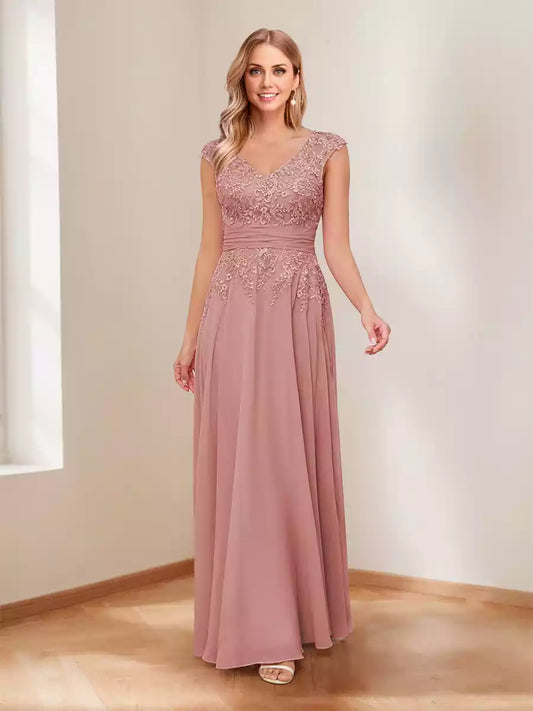 Exquisite A-line/Princess V-neck pleated beads and decals Mother of the Bride Dresses