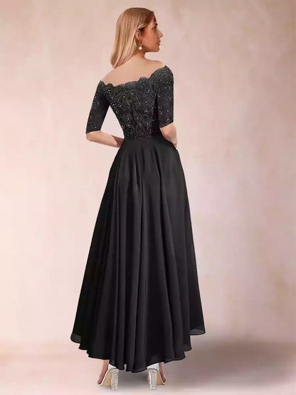 Eye catching A-line/Princess Windstorm Spinning Round Neck Half Sleeve Stickers Mother of the Bride Dresses