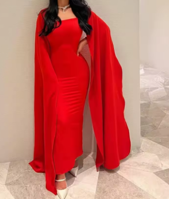 Red Satin Mermaid Evening Dress Saudi Arabia Prom Dresses  cc695