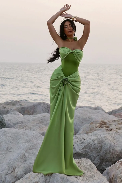Modest Mermaid Sweetheart Sage Green Long Satin Prom Dresses Evening Dress HZ1024