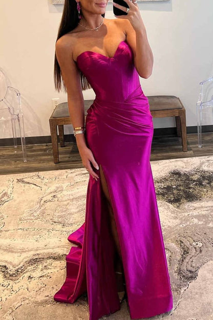 Abby | Sweetheart Fuchsia Pleated Mermaid Long Prom Dress