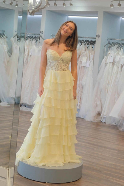Sweetheart Red Corset Chiffon Ruffle Long Prom Dress