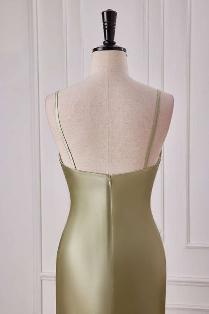Straps Sage Empire Waist Pleated Satin Maxi Dress
