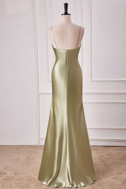 Straps Sage Empire Waist Pleated Satin Maxi Dress