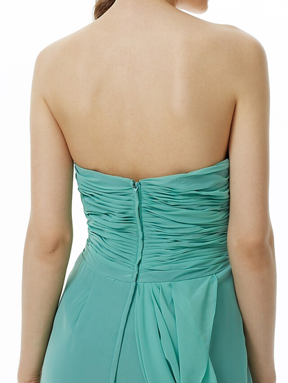 Sweetheart Neckline  Strapless Knee Length Chiffon Bridesmaid Dress with Criss Cross  Side Draping  Flower
