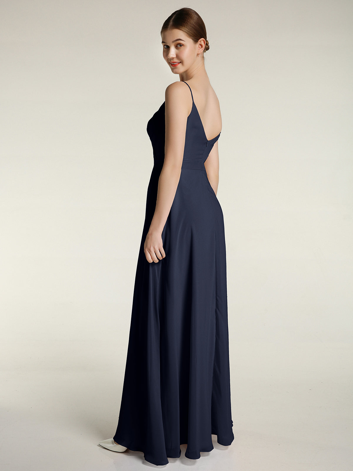 Spaghetti Straps Chiffon Gowns with Sweetheart Dark Navy