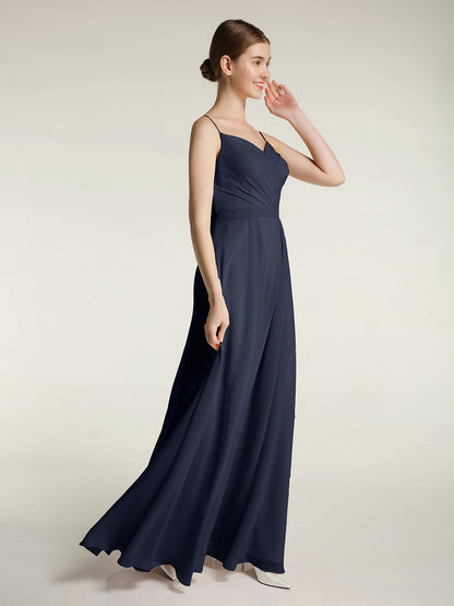Spaghetti Straps Chiffon Gowns with Sweetheart Dark Navy