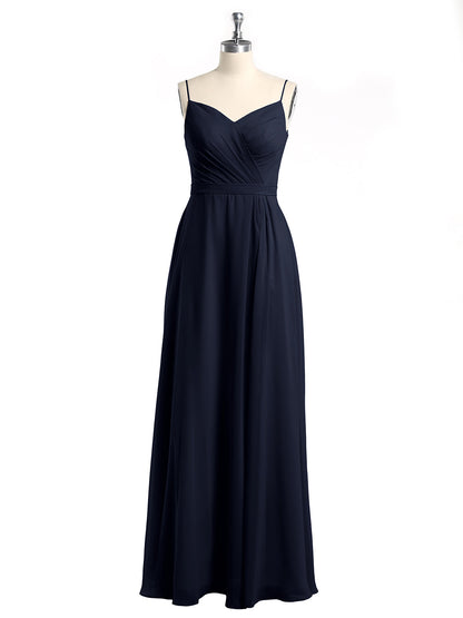 Spaghetti Straps Chiffon Gowns with Sweetheart Dark Navy