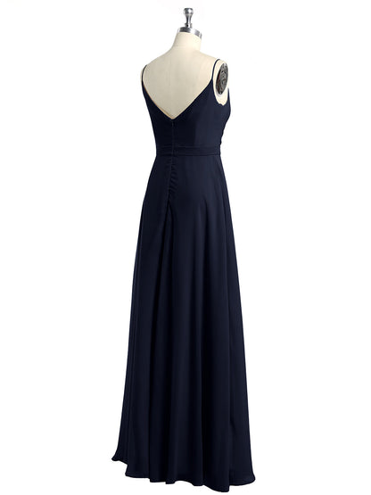 Spaghetti Straps Chiffon Gowns with Sweetheart Dark Navy