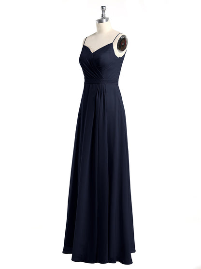 Spaghetti Straps Chiffon Gowns with Sweetheart Dark Navy