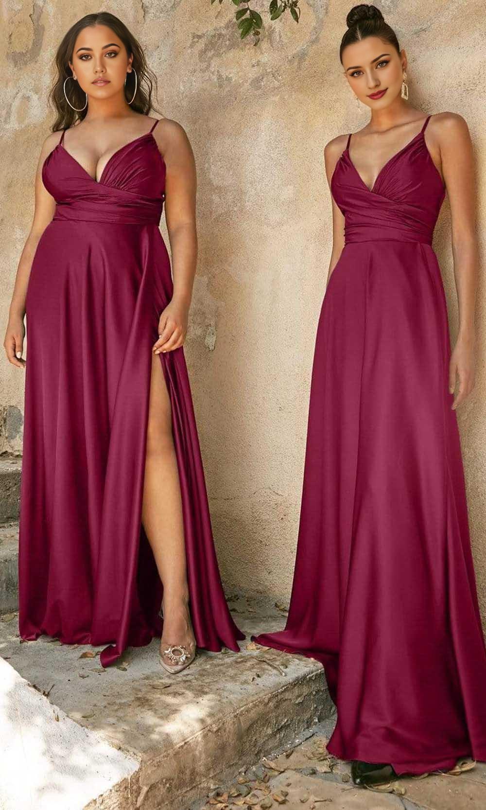 Formal Sage Dresses V Neck Spaghetti Strap Long Satin A-Line Prom Gown Bridesmaid Dress Plus Size Dress Formal / Formal Wear Dresses