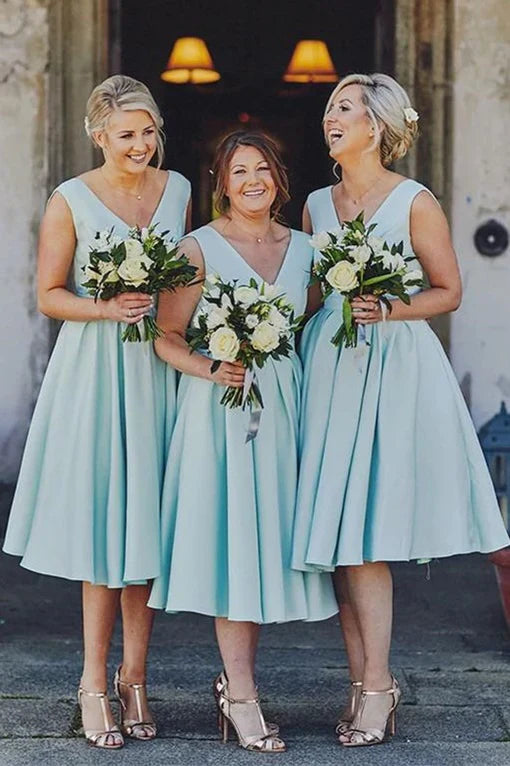 Formal Wear Dresses/Classic Blue Midi Length Bridesmaid Dress