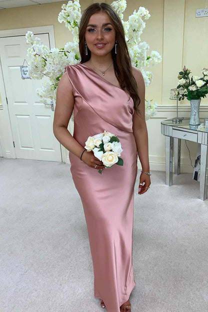 Formal Wear Dresses/One Shoulder Blush Pink Long Bridesmaid Dress