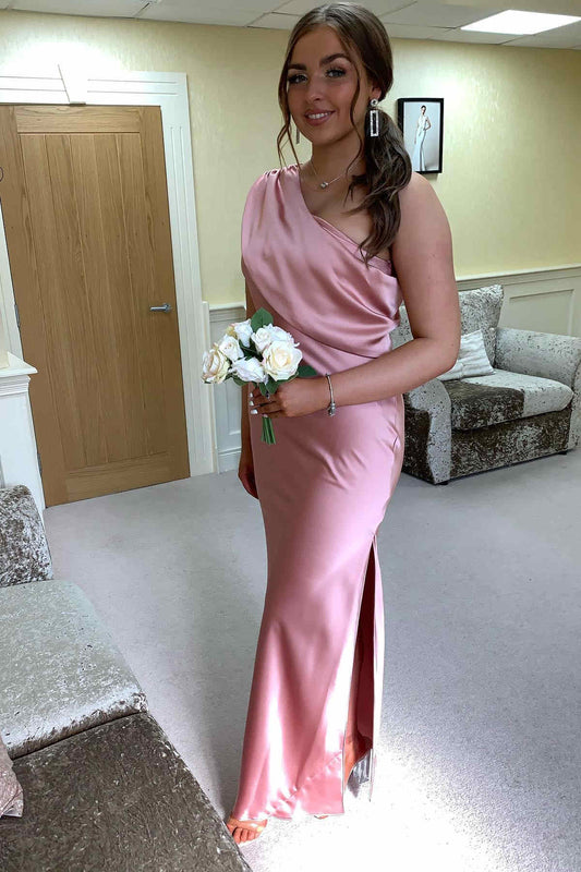 Formal Wear Dresses/One Shoulder Blush Pink Long Bridesmaid Dress