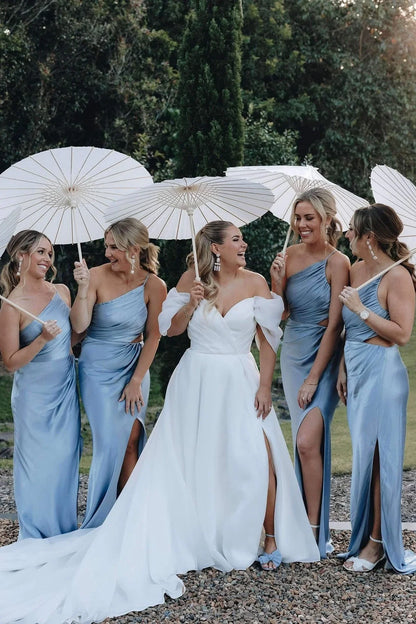 Formal Wear Dresses/One Shoulder Pink Cutout Fitted Bridesmaid Dress
