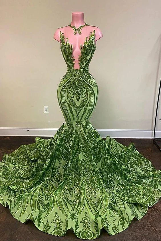 Sexy Sequins Sparingly Olive Green Mermaid Prom Dress Classy Evening Dress  cc354