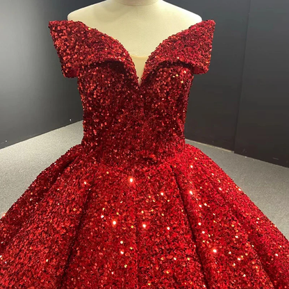 Royal blue sequin prom ball gown sweet 16 dress off the shoulder princess Quince dress  c2767