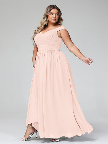 Off shoulder V-neck Maxi Dress with Pockets-Pearl Pink