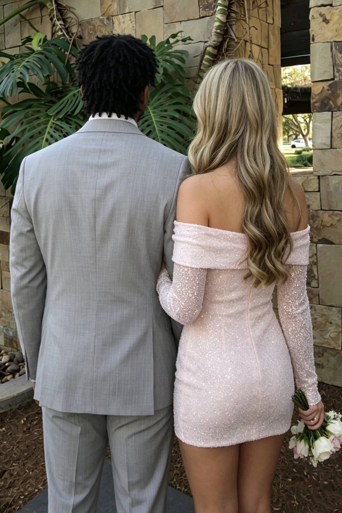 Glitter Pink Off-Shoulder Sequined Long Sleeves Tight Homecoming Dress