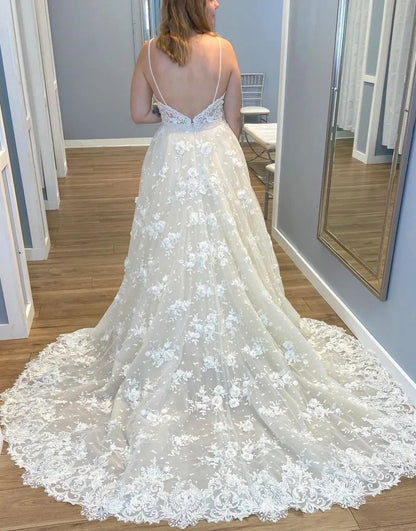 Aimishang Wedding Dress A-Line Spaghetti Straps Open Back With Appliques