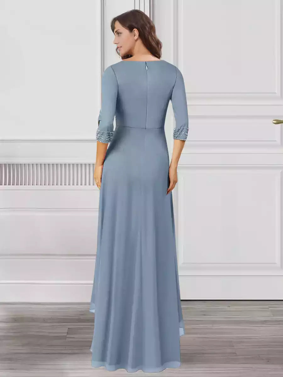 Gorgeous A-line/Princess style V-neck seven quarter sleeves ruffled chiffon Mother of the Bride Dresses