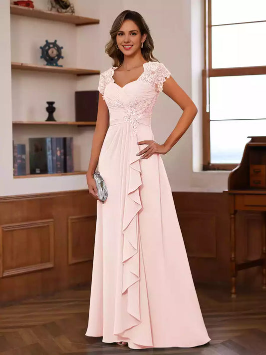 Gorgeous A-line/Princess style sweetheart collar short sleeved applique ruffle Mother of the Bride Dresses