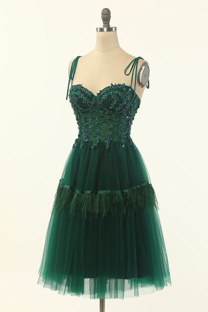 Green Sweetheart Tie-Strap A-Line Short Homecoming Dress