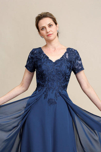 A Line V Neck Long Mother of Bride Dress with Appliques