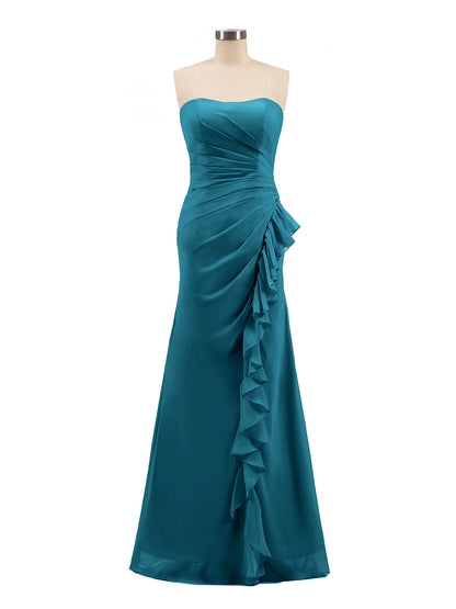 Strapless Sheath Chiffon Dress with Ruffles-Ink Blue