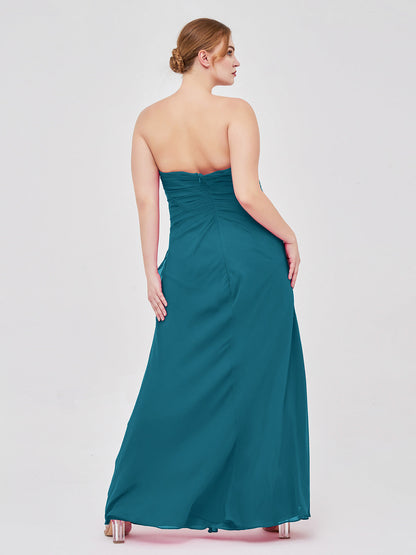Strapless Sheath Chiffon Dress with Ruffles-Ink Blue