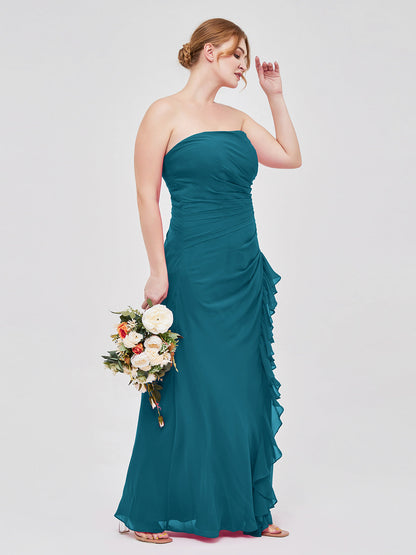 Strapless Sheath Chiffon Dress with Ruffles-Ink Blue