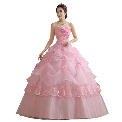 Customized Bride Wedding Dress Lace Up Tube Top Ball Gowns